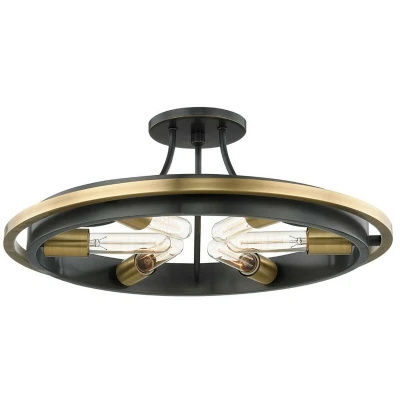 Image of Chambers 6 Light Flush Mount Aged Brass, Glass