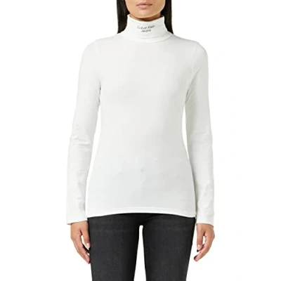 Image of Calvin Klein Jeans Women&#039;s Stacked Logo Ls Roll Neck J20j219136 L/S Knit Tops, White, XS