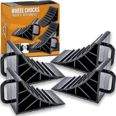 Image of Xtremeauto Wheel Chocks with Handles Tyre Saver Brake Stoppers Ridged Wedges for Cars, Caravans, Horseboxes, Trailers &amp; Motorhomes (4)