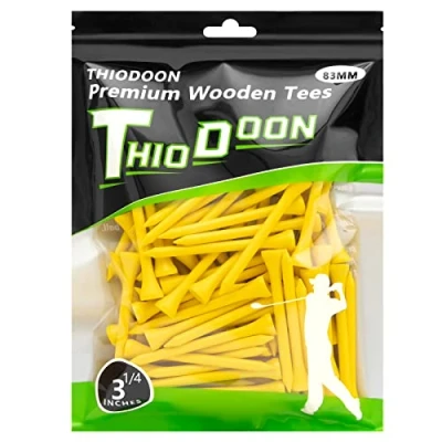 Image of THIODOON Golf Tees 83mm Less Friction Wooden Training for Golfer Professional Natural Wood Bulk 100 Count Golfing Yellow