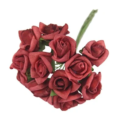 Image of Bundles of 12 Mini Foam Rose Bunches! Bulk Wholesale Artificial Flowers Craft[Burgundy,1 Bunch]