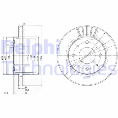 Image of PW820577 Brake disc DELPHI BG2763 256mm 24mm 4 Vented Oiled Untreated MITSUBISHI: FTO, GALANT 6
