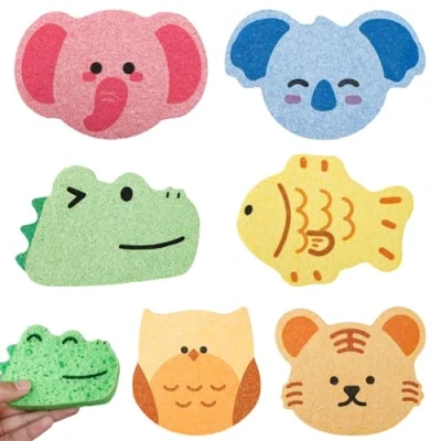 Image of Baby Bath Sponge 6 PCS Soft Sponges for Newborn Cute Animal Shapes Kids Spon Natural Gentle Shower Massage Perfect and Toddler Infan