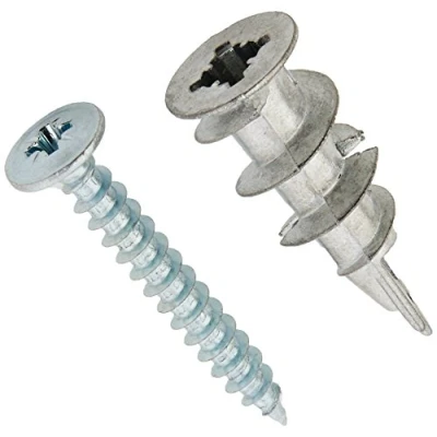 Image of Rawlplug Light Duty Plasterboard Fixings Pack of 100 RawlPlugs and Screws Set Wall Plugs for Plasterboard, Drywall Rawl 13mm x 31mm,Silver