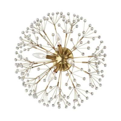 Image of Dunkirk 4 Light Flush Mount Brass, Crystal