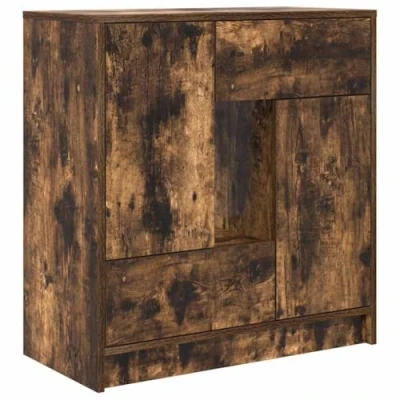 Image of vidaXL sideboard/buffet/storage cabinet smoked oak engineered wood 70.5x34x74.5 cm with drawers/doors modern dining/living room/entryway furniture