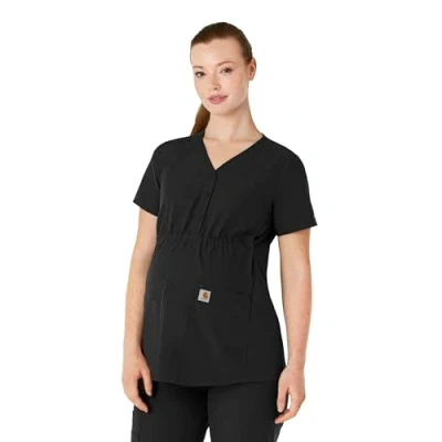 Image of Carhartt Women&#039;s Henley Maternity Scrub Top, Black, M