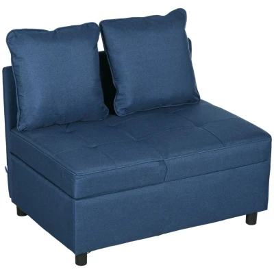Image of HOMCOM Convertible Single Sofa Bed with Thick Padded Seat, 3 in 1 Multi Functional Sleeper Chair Magazine Pocket, for Living Room, Blue