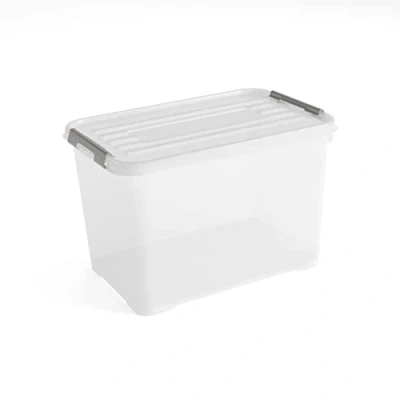 Image of Allibert &quot;Handy Plus Storage Box with Lid, Transparent/Silver, 65 Litre