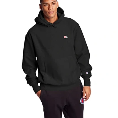 Image of Champion Life mensGF68Reverse Weave Pullover Hoodie Long Sleeve Hooded Sweatshirt Black XS