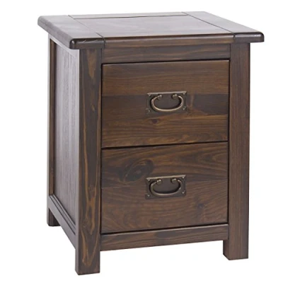 Image of Home Source Denver Bedside Cabinet, Solid Pine 2 Drawer Side Lamp Table Nightstand