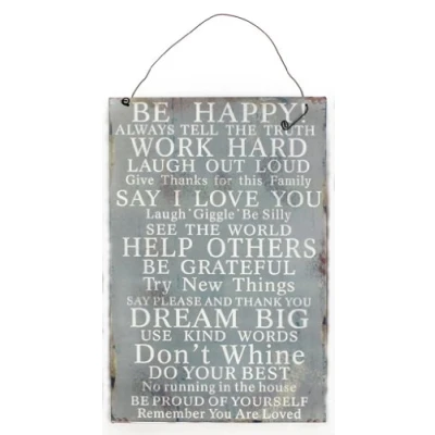 Image of The Home Fusion Company Shabby Chic Vintage Rustic Metal Sign Slogan Be Happy Distressed Look