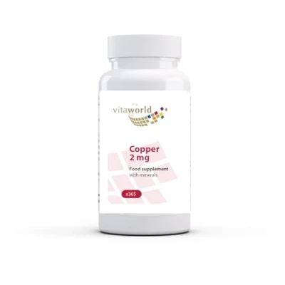 Image of Vita World Copper 2mg 365 Tablets Vegan High Bioavailability Made in Germany with Analysis Certificate