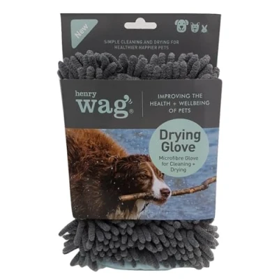 Image of Henry Wag Pet Drying Glove Soft &amp; Highly Absorbent Microfibre, Muddy Accessories, Quick Designed for Dogs (25cm x 16cm 2cm)