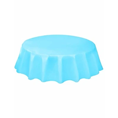 Image of Powder Blue Solid Round Plastic Table Cover (213cm) 1 Count Vibrant &amp; Durable Party Essential for Easy Cleanup and Decoration