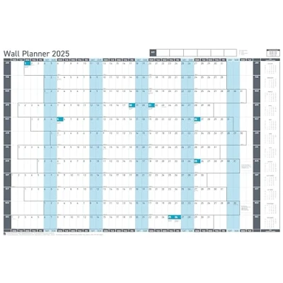 Image of Sasco 2025 Value Yearly Wall Planner Set, Paper Whiteboard Style Dry Erase Calendar, Large Planner, Poster Chart, Blue, 915 x 610mm, 2410260
