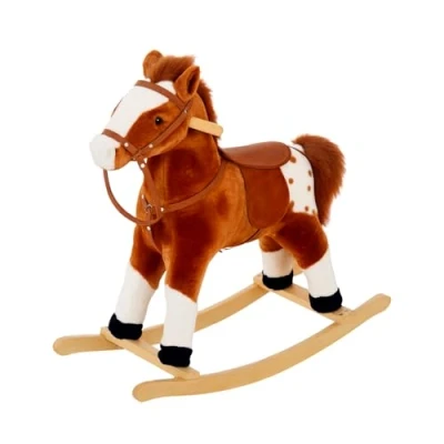 Image of HOMCOM Baby Rocking Horse Plush Ride on Animals Rocker with Sound Handle Grip for kids 3 6 years Brown