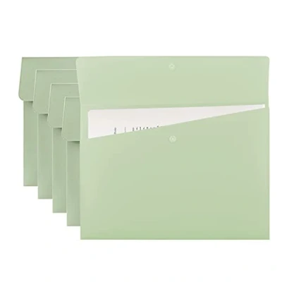 Image of VANRA Poly File Folders Letter Size Jackets Organizer Plastic Envelope A4 Flat Document Holder with Snap Button Closure (Pastel Green, Pack of 5)