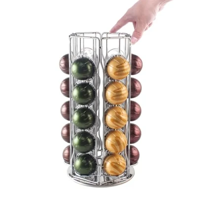 Image of SEVENLINE Coffee Pod Holder Compatible with Nespresso Vertuo Pods,Storage For 30 Pods Vertuoline Capsules Rotating Stand Carousel Organizer Rack (Silvery)