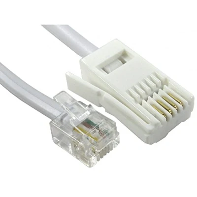 Image of Ex Pro 5m Telephone cord cable lead RJ11 to BT Plug, suitable for Sky box connection White. [Crossed 6P4C]