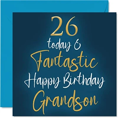 Image of Fantastic 26th Birthday Cards for Grandson 26 Today &amp; Happy Card from Grandparents, Gifts, 145mm x Greeting Gift