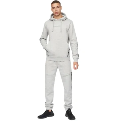 Image of Crosshatch full tracksuit Hooded Fleece Sweatshirt Zip Up Hoodie Jacket Sweatpants Joggers by Jeanbase Grey Stripe L