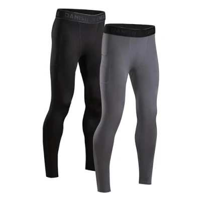 Image of DANISH ENDURANCE Compression Tights, Running, Gym &amp; Workout, Quick Dry, for Men, 2 Pack, Multicolour (1x Black, 1x Grey), L