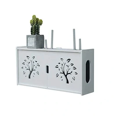 Image of MNBVH White Wall Router Shelf Storage Box for WiFi Router, TV Set Top Box, Wood Plastic Easy to Install D