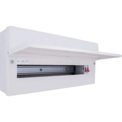Image of British Gas General Consumer Unit Metal 22 Module 20 Way Unpopulated with 1 x 100A Main Switch 2 Cover Blanks and Up Opening Front Cove