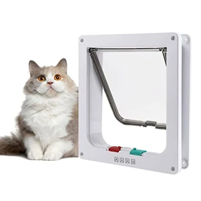 Image of Large Cat Door 25 * 28 5.5cm,4 Way Locking Flap Door,Silent Dog Pet Easy to Install,Suitable for Cats Kitties and Kittens
