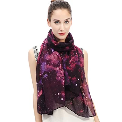 Image of Lina &amp; Lily Galaxy Starry Sky Print Women&#039;s Large Scarf Lightweight (Purple/Black)(Size: 180 X 90 cm)