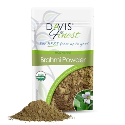 Image of Davis Finest Organic Brahmi Powder 250g, Ayurvedic, Hair Growth, Dry Scalp, Damaged Thinning Hair, Reduce Split Ends, Fall &amp; Breakage
