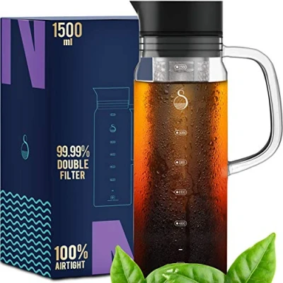 Image of SAMBANGAN Cold Brew Coffee Maker Iced Brewer Ice Glass Stainless Steel Filter Double Mesh (1500ml)