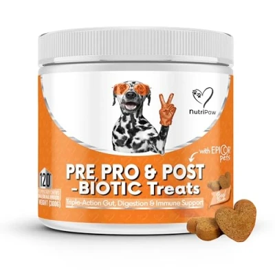 Image of NutriPaw Pre, Pro &amp; Postbiotic Digestive Treats for dogs Gut Health, Sensitive Tums, Anal Glands, Scooting, Loose Stools, Smelly, Itchy Ears, Enzymes Great all