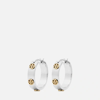 Image of Tory Burch Miller Gold Tone Studded Hoop Earrings