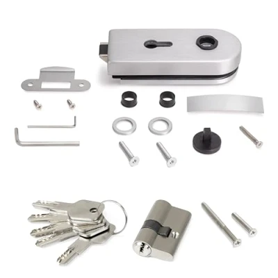 Image of Emuca Lock for Glass Door with Frame, Cylinder Keys, 8 12mm (0,3 0,47 inch) Door, Steel and Aluminium, matt anodised