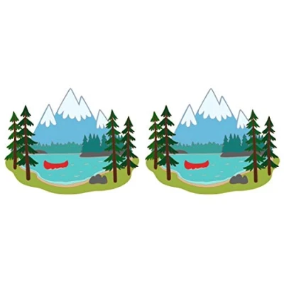 Image of 2 x Camping Scene 5 Inches Full Colour Printed On Adhesive Vinyl 3 Year Warranty Funny Bumper Sticker Caravan Campervan Motorhome Car Van Decal Free P&amp;P Made In Yorkshire