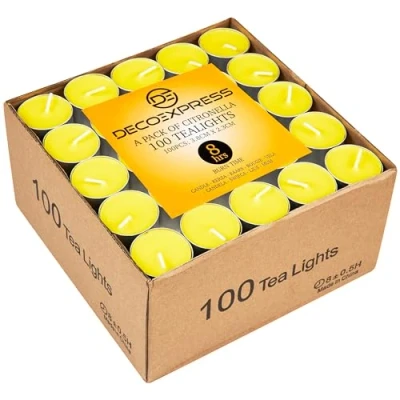 Image of Deco Express Citronella Tealight Candles Multipack of 50 or 100 4 8 Hours Burning Time Outdoor (Yellow 100/8 Hour)