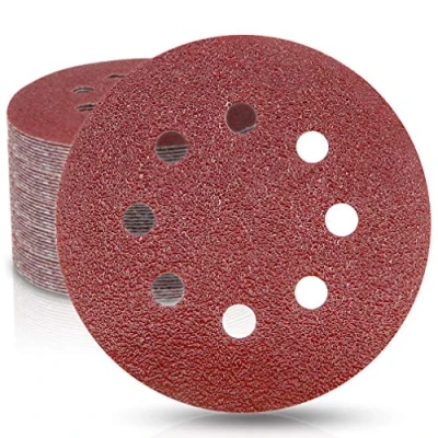 Image of Maveek 50 Pieces Sanding Discs 8 Holes 40 Grit 5 Inch Hook and Loop Sandpaper Assortment for Random Orbital Sander