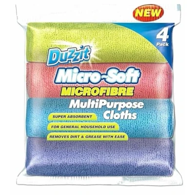 Image of Duzzit Micro Soft Microfibre Multipurpose Cloths Removes Dirt &amp; Grime Super Absorbent Pack Of 4
