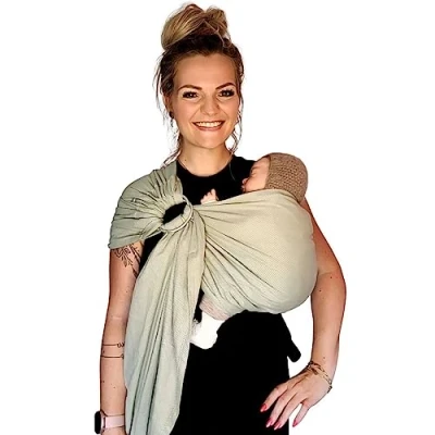 Image of Hoppediz Ring Sling Baby from Birth, 100% Organic Cotton, Elba Design
