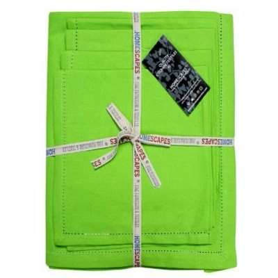 Image of HOMESCAPES Lime Green 54 x 70 Inch Tablecloth &amp; 4 Napkins Set 100% Cotton Hand Woven Decortive Edge Easy Care Washable at 40 Deg C