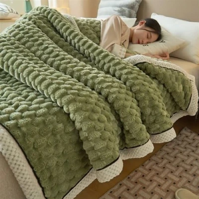 Image of IPUDIS Weighted blanket，weighted blankets adult Large Fleece Blanket Throws for adults Sofas Soft Warm Throw Over Sofa Bed (Color : Light green, Size 180 * 200cm)