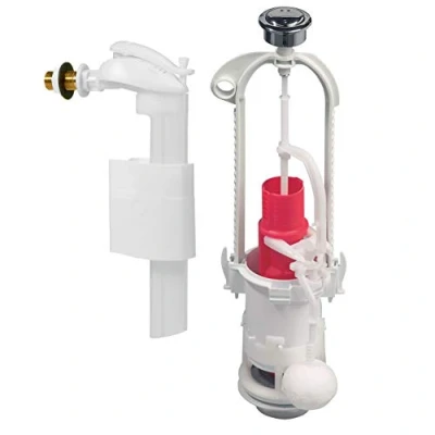 Image of Wirquin 10724036 MVB Complete Toilet Flush Mechanism Dual &amp; Float Valve with Side Feed F90, Grey and Red