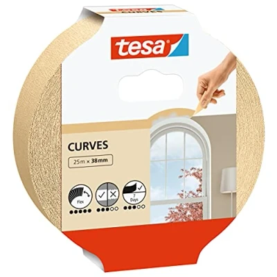Image of tesa masking tape curves Curved with extra strong crepe for and irregular shapes rough smooth surfaces 25 mx 38 mm