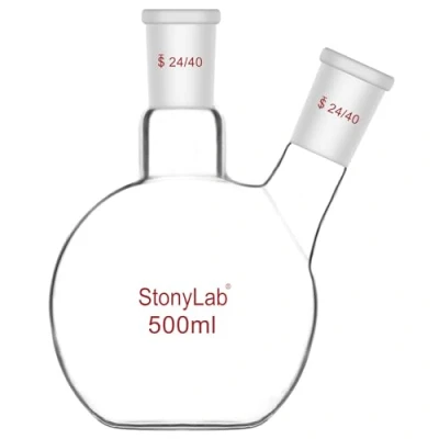 Image of stonylab Flat Bottom Flask FBF, Heavy Wall 2 Neck Lab Borosilicate Glass Boiling with 24/40 Standard Joint, 500 ml