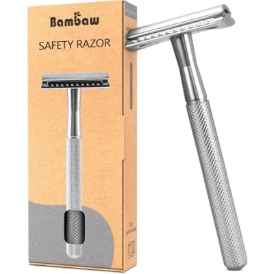 Image of Bambaw Double Edge Safety Razor Silver Zero Waste Razors for Men and Women Classic Metal Eco Friendly &amp; Reusable No Blade Included