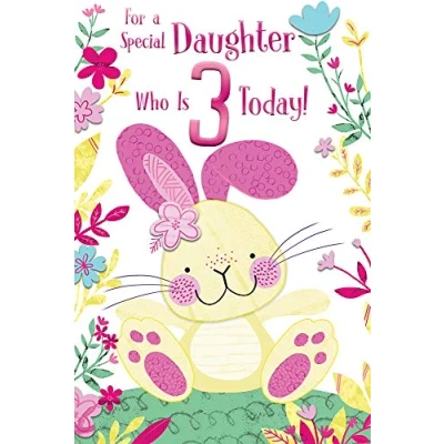 Image of Special Daughter 3rd Age 3 Today Cute Bunny Happy Birthday Card Lovely Verse