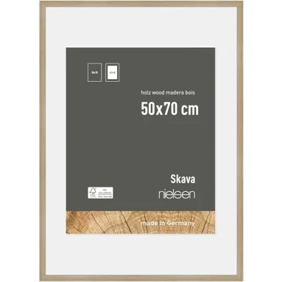 Image of nielsen Skava Photo Frame, 50x70cm with White Mount to fit 40x60cm, Oak Wooden Picture Frame Protective Float Glass and Push Turn Clips