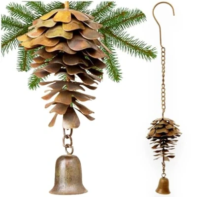 Image of Happy Gardens Pine Cone with Bell Ornament